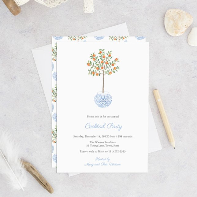 Preppy Citrus Ginger Burk Helgdagar Cocktail Party Inbjudningar (Skapare uppladdad)