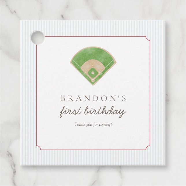 Preppy Classic Baseball First Birthday Rookie One Gåvor Etiketter (Framsida)