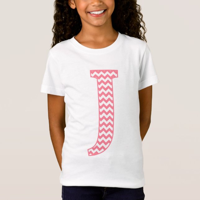 Preppy Classic Rosa Chevron Brev J Monogram T Shirt (Framsida)
