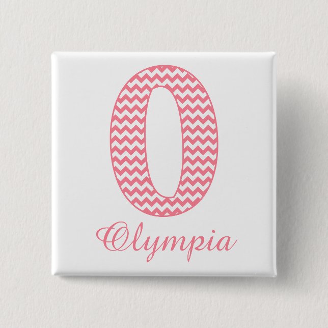 Preppy Classic Rosa Chevron Brev O Monogram Knapp (Framsida)