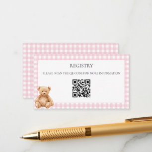 Preppy Classic Teddy Bear Baby Shower QR-kod Tilläggskort