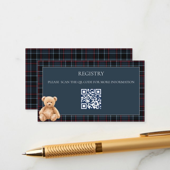 Preppy Classic Teddy Bear Baby Shower  Tilläggskort (Fram/Back In Situ)