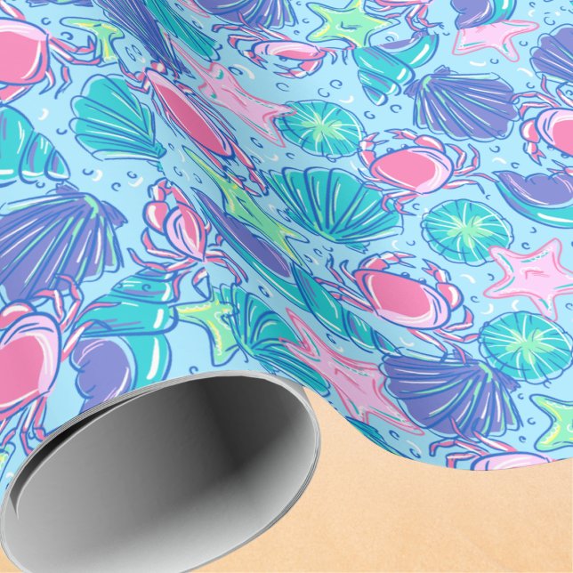Preppy Coastal Beach Snäcka Crab Presentpapper (Skapare uppladdad)
