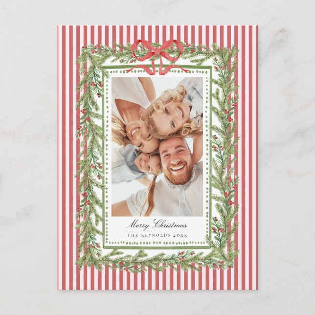 Preppy Coastal Bow Family Photo Christmas Holiday  Helg Vykort (Framsida)