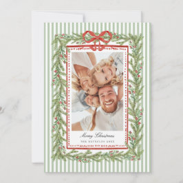 Preppy Coastal Bow Family Photo Christmas Holiday  Julkort