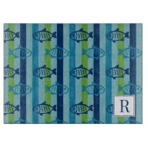 Preppy Coastal Fish Green Blue Stripe