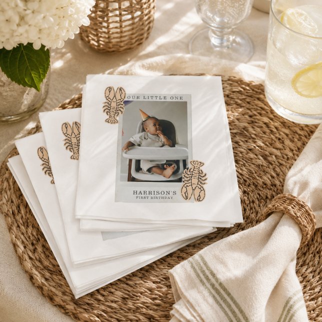 Preppy Coastal Hummer Första Födelsedag Pappersservett (Preppy Coastal Lobster First Birthday Napkins)