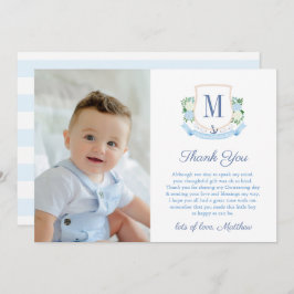 Preppy Coastal Monogram Pojke Christening Photo Tack Kort