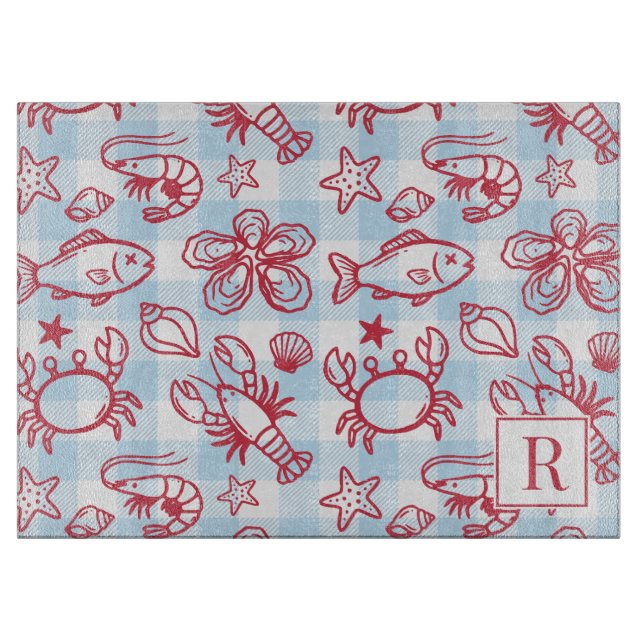 Preppy Coastal Seafood Gingham Kitchen Decor (Framsidan)