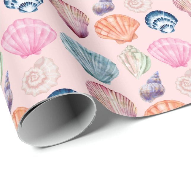 Preppy Coastal Seashell Rosa Wrapping Papper Roll Presentpapper (Rullad Hörn)