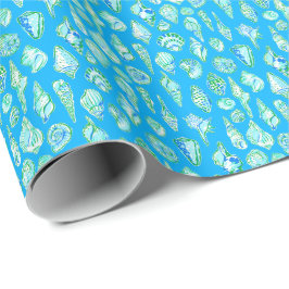 Preppy Coastal Snäckors på Blue Seaside Presentpapper