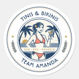 Preppy Coastal Tinis & Bikinis Brudtjej Runt Klistermärke