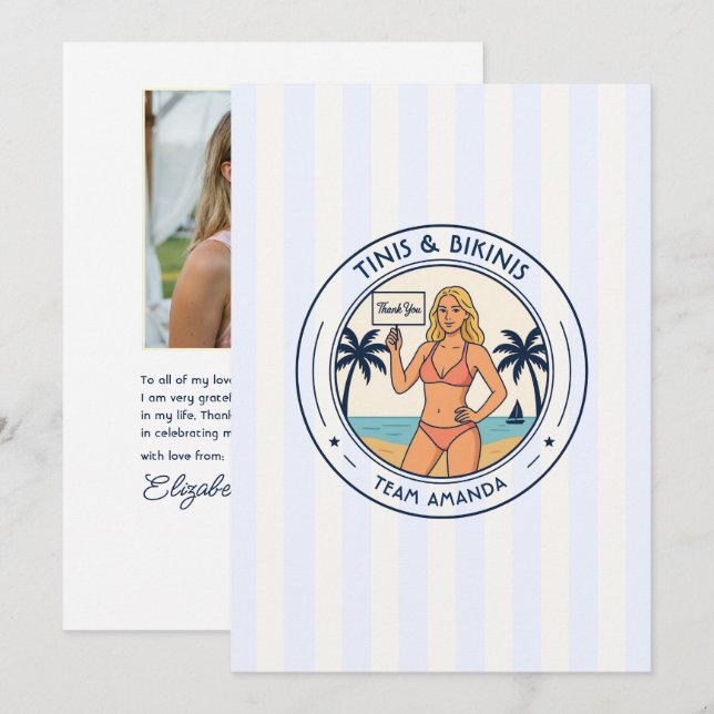 Preppy Coastal Tinis & Bikinis Strandmöhippa Tack Kort (Fram/baksida)