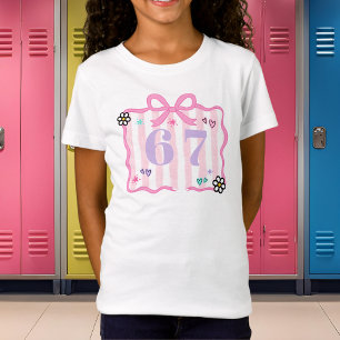 Preppy Coquette 6–7 Ramar Rosa Randig Båge Trend T Shirt