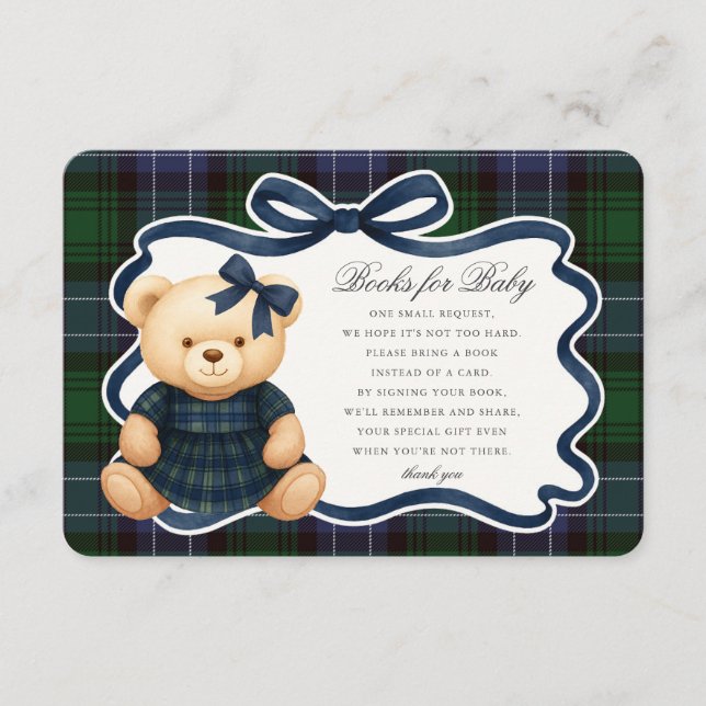 Preppy Coquette Bow Bear Plaid Books for Baby Card Tilläggskort (Framsida)