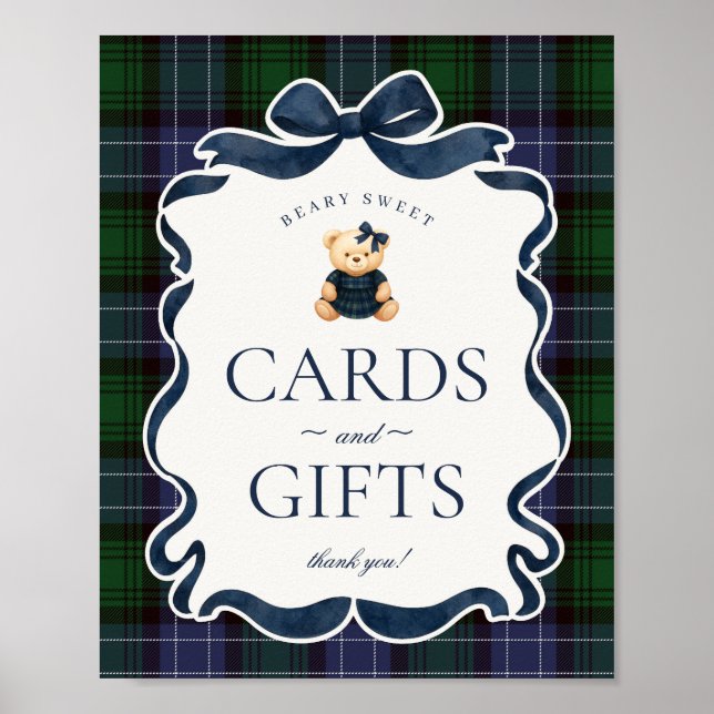 Preppy Coquette Bow Bear Plaid Cards & Gifts Poster (Framsidan)