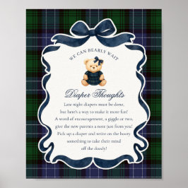 Preppy Coquette Bow Bear Plaid Diaper Thoughts Poster
