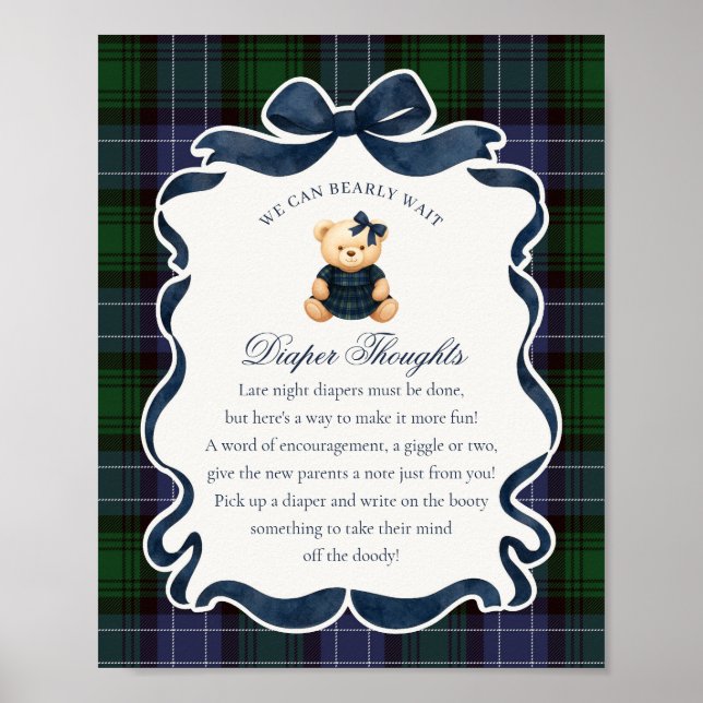 Preppy Coquette Bow Bear Plaid Diaper Thoughts Poster (Framsidan)