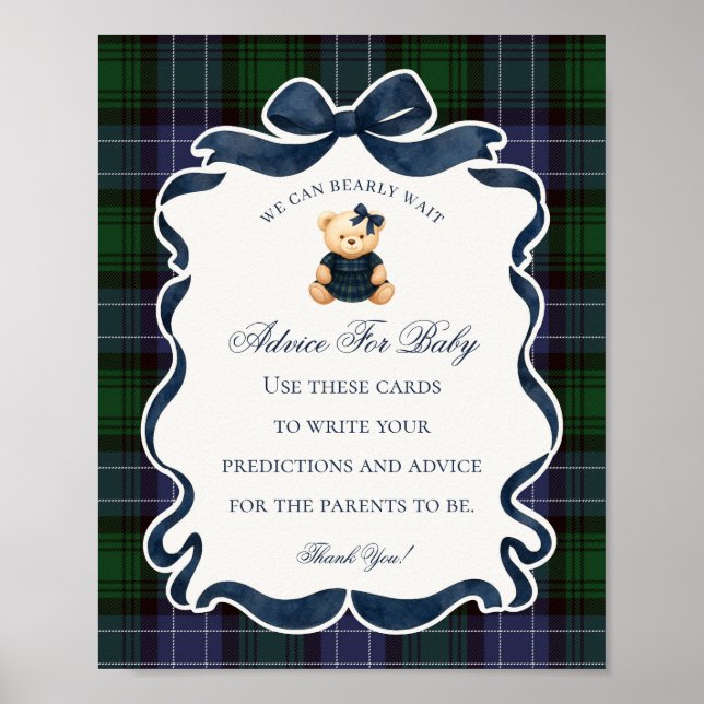Preppy Coquette Bow Bear Shower Advice for Baby Poster (Framsidan)