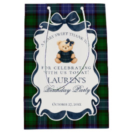 Preppy Coquette Bow Bear Tartan Birthday Favors