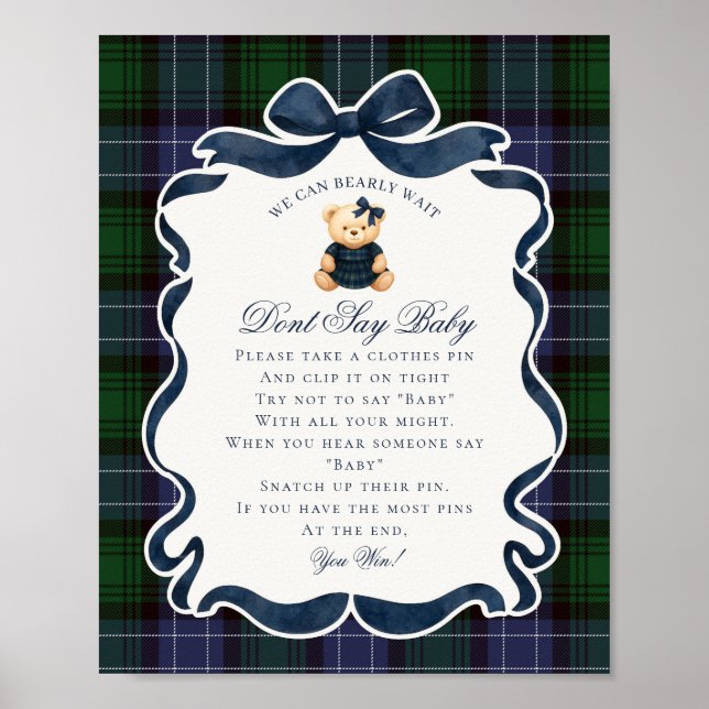 Preppy Coquette Bow Bear Tartan Dont Say Baby Game Poster (Framsidan)