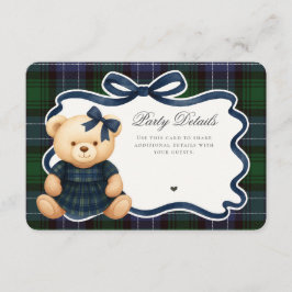 Preppy Coquette Bow Bear Tartan Plaid Details Card Tilläggskort