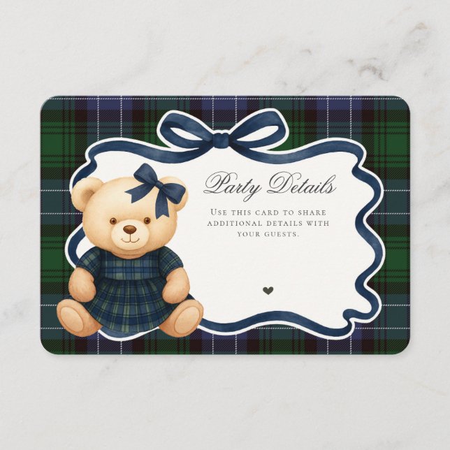 Preppy Coquette Bow Bear Tartan Plaid Details Card Tilläggskort (Framsida)