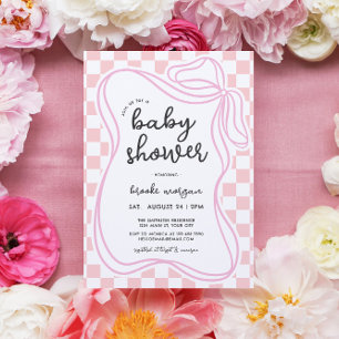 Preppy Coquette Bow Girls Baby Shower Inbjudningar