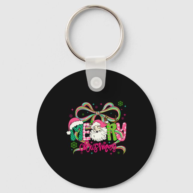 Preppy Coquette Bow Merry Christmas Santa Xmas Fam Nyckelring (Framsida)
