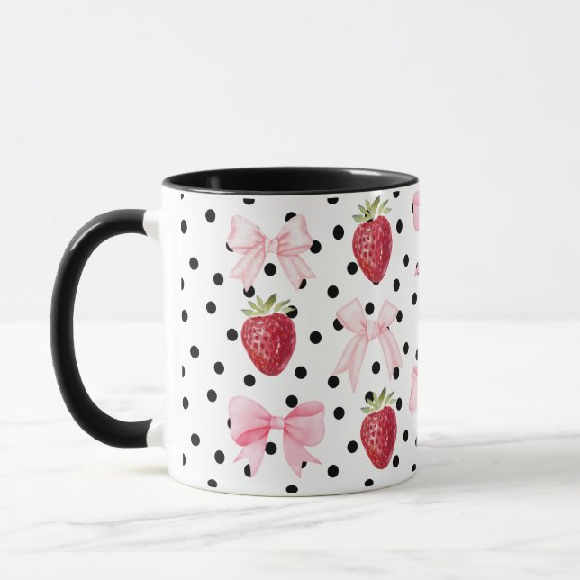 Preppy Coquette Bow Mugg Strawberry Polka dots (Vänster)
