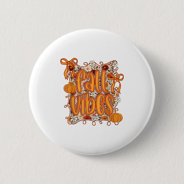Preppy Coquette Fall Vibes Blommigt Pumpkin Spice  Knapp (Framsida)