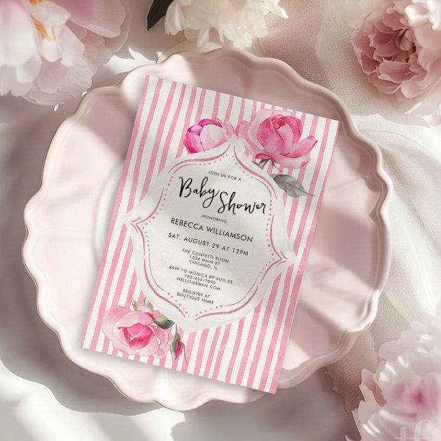 Preppy Coquette Grandmillenial Girl Baby Shower Inbjudningar (Coquette Grandmillenial Vintage Garden Baby Shower Invite)