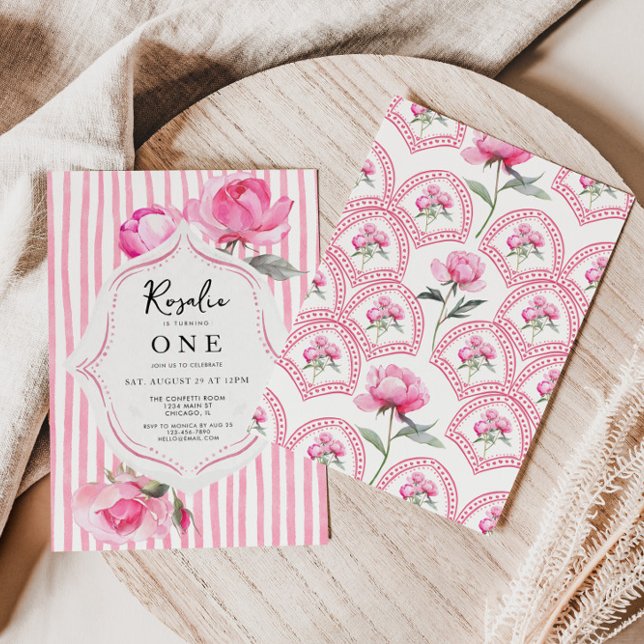 Preppy Coquette Grandmillenial Girl Birthday Inbjudningar (Coquette Grandmillenial Girls First Birthday Invite)