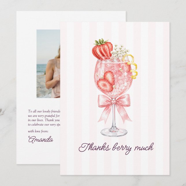 Preppy Coquette Jordgubb Cocktail Bröllop Tack Kort (Fram/baksida)