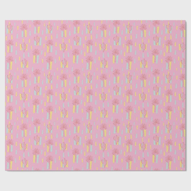 Preppy Coquette Retro Handflatan Träd & Cactus Mön Presentpapper (Platt)