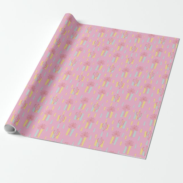 Preppy Coquette Retro Handflatan Träd & Cactus Mön Presentpapper (Utrullad)