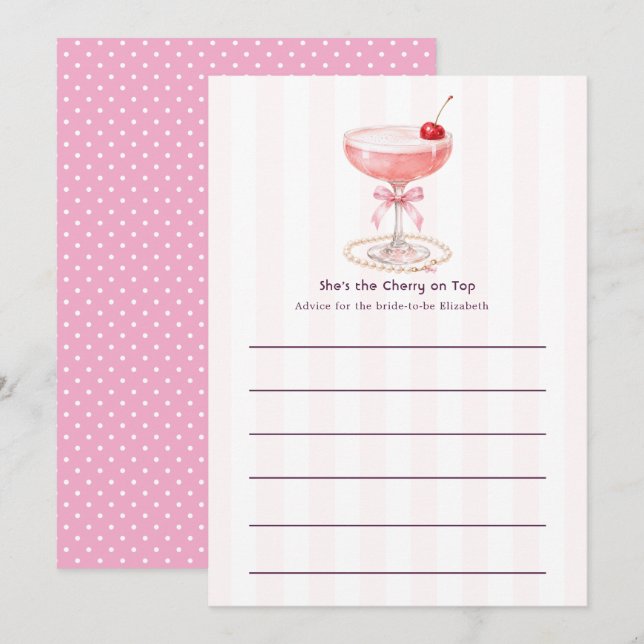 Preppy Coquette Rosa Champagne Bröllopsdusch Rådkort (Fram/baksida)
