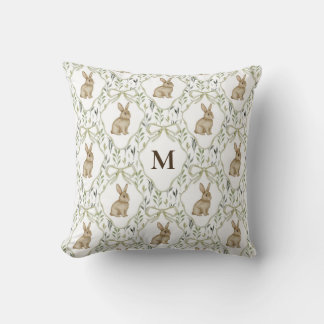 Preppy Coquette Watercolor Kanin Anpassad Monogram Kudde