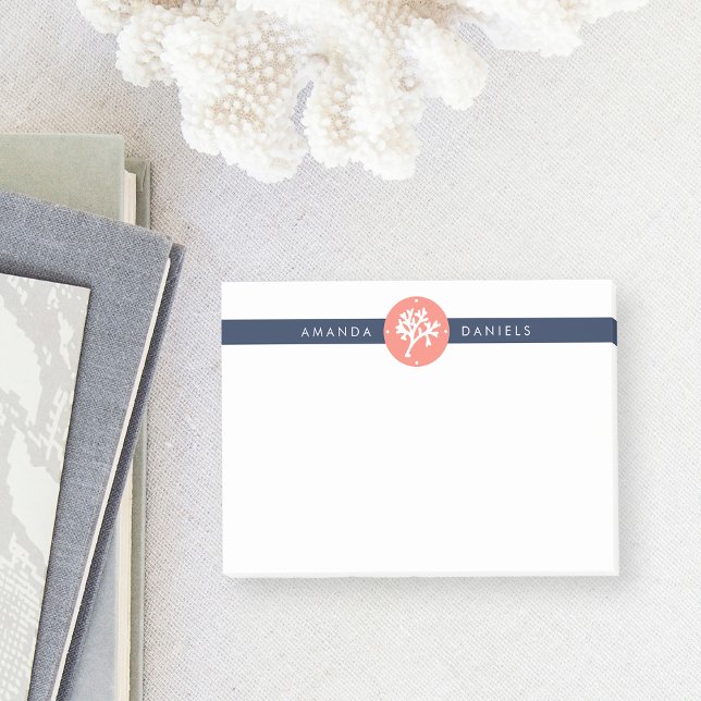 Preppy Coral Gren & Navy Rand Post-it Block (Skapare uppladdad)
