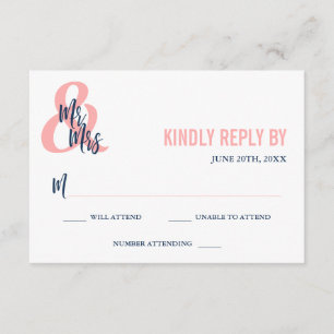 Preppy Coral & Navy Mr & Mrs Bröllop OSA Kort