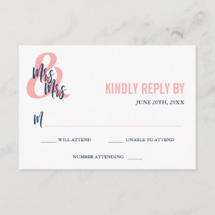 Preppy Coral & Navy Mrs & Mrs Bröllop OSA Kort