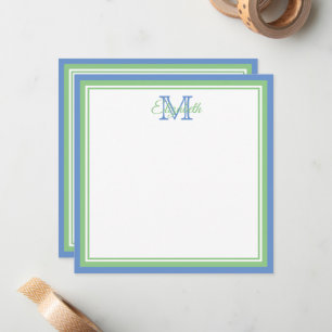 Preppy CornblommBlue and Sage Grönt Monogram Anteckningskort