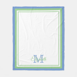 Preppy CornblommBlue and Sage Grönt Monogram Fleecefilt