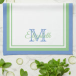 Preppy CornblommBlue and Sage Grönt Monogram Kökshandduk<br><div class="desc">Anpassa den här grönten för diskettering, kornblomsblått och vit köksduk i monogrammet med namn som första val. Underbar för husuppvärmning eller värdinna-gåvor.</div>