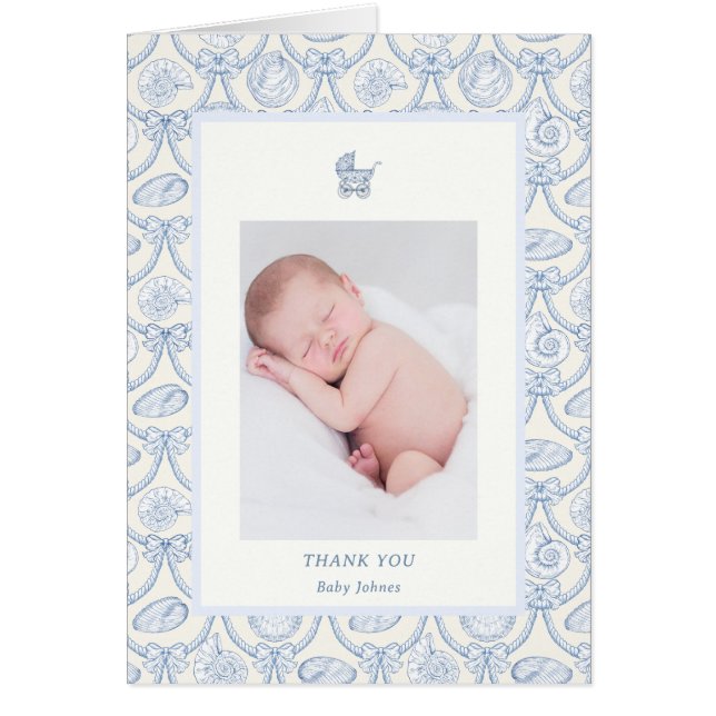 Preppy Couquette Coastal Baby Thank You Card OBS Kort (Framsidan)