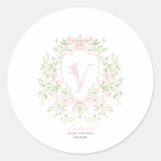 Preppy Crest Baby Shower Inbjudan Runt Klistermärke