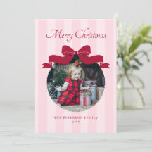 Preppy Cute Bow Striped Photo Christmas