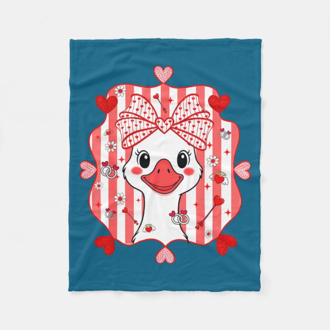 Preppy Cute Goose Coquette Bow Valentine's Day Wom Fleecefilt (Framsidan)