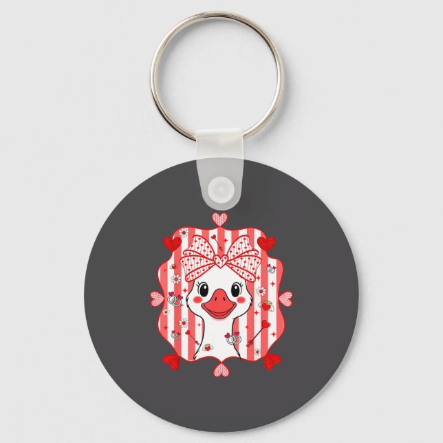 Preppy Cute Goose Coquette Bow Valentine's Day Wom Nyckelring (Framsida)