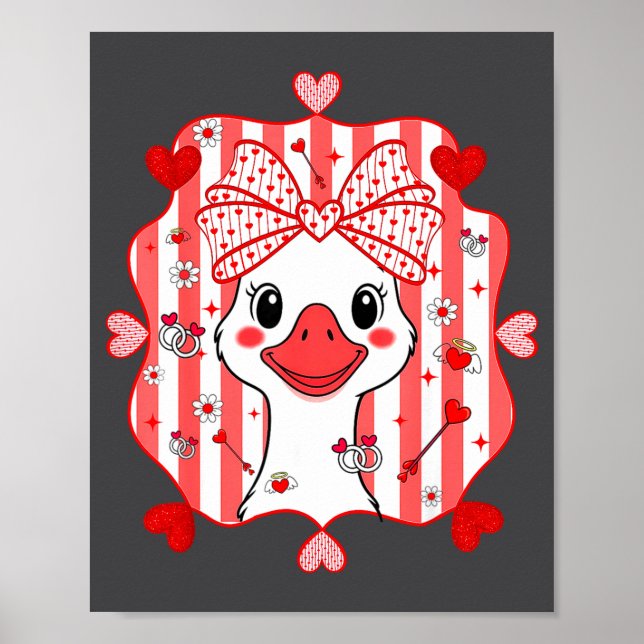 Preppy Cute Goose Coquette Bow Valentine's Day Wom Poster (Framsidan)